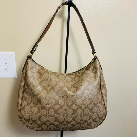 Coach Coach Brown Signature Coated Canvas and Genuine Leather Zip Hobo Handbag - Picture 6 of 11